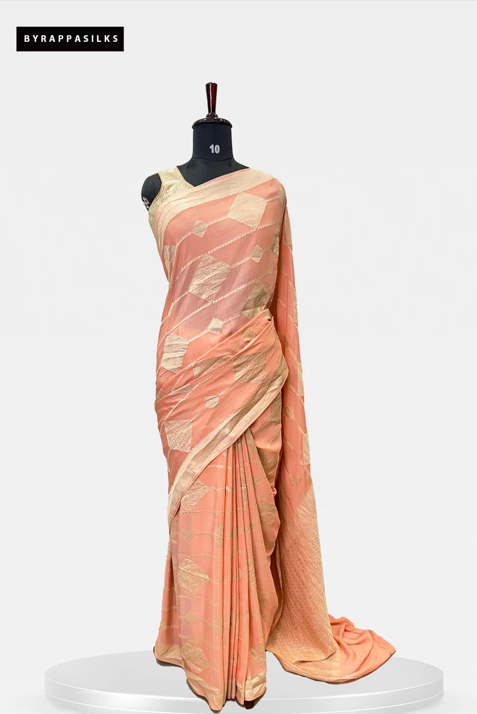 Kadhi Georgette Crape Peach & Gold Saree QS208551